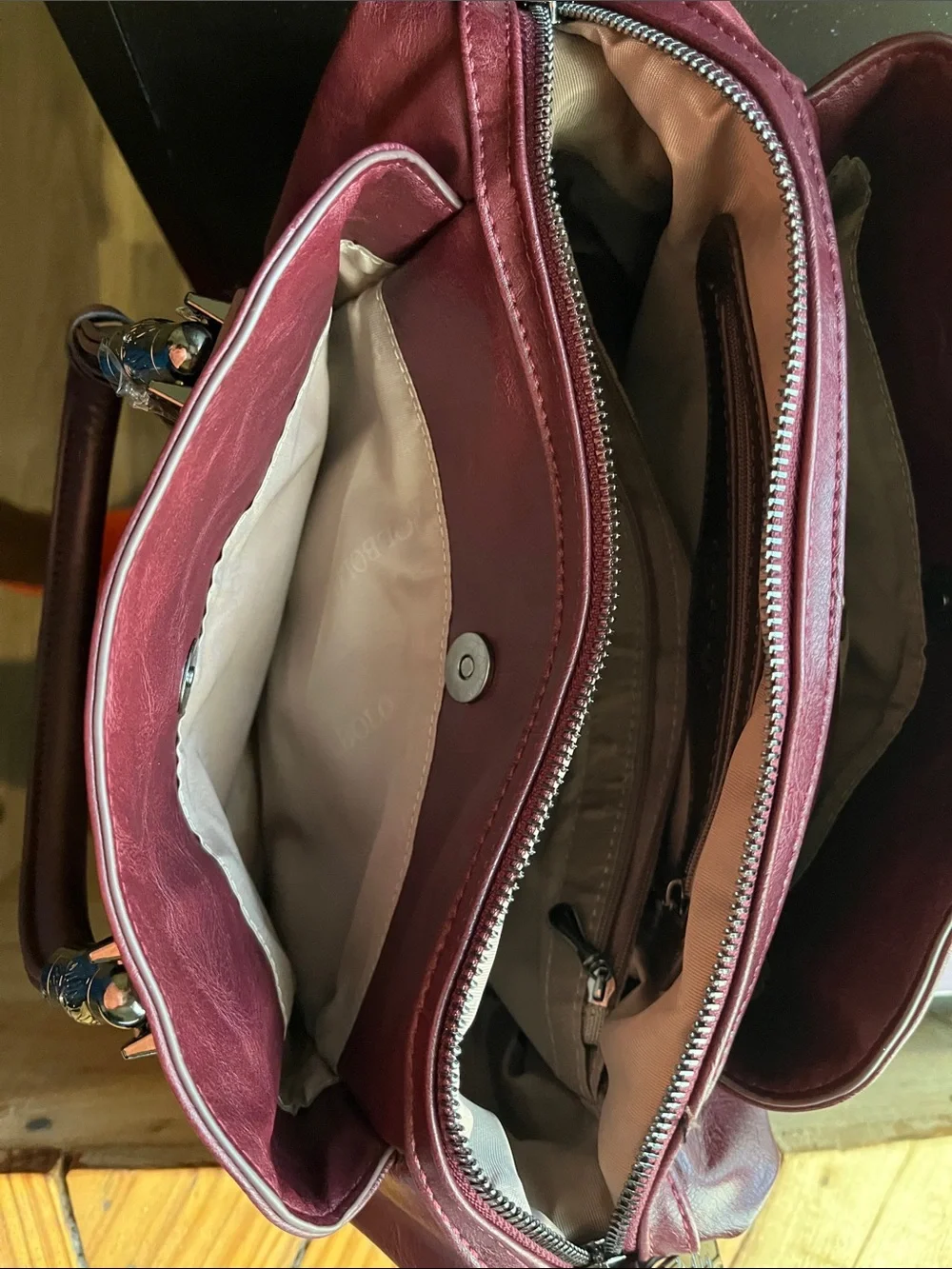 Women's Embossed Leather Satchel in Deep Plum